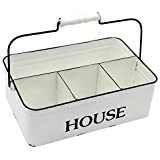 Funly mee Distressed White Metal Silverware Caddy, Flatware, Party Cutlery Desk Organizer with 4 Compartments